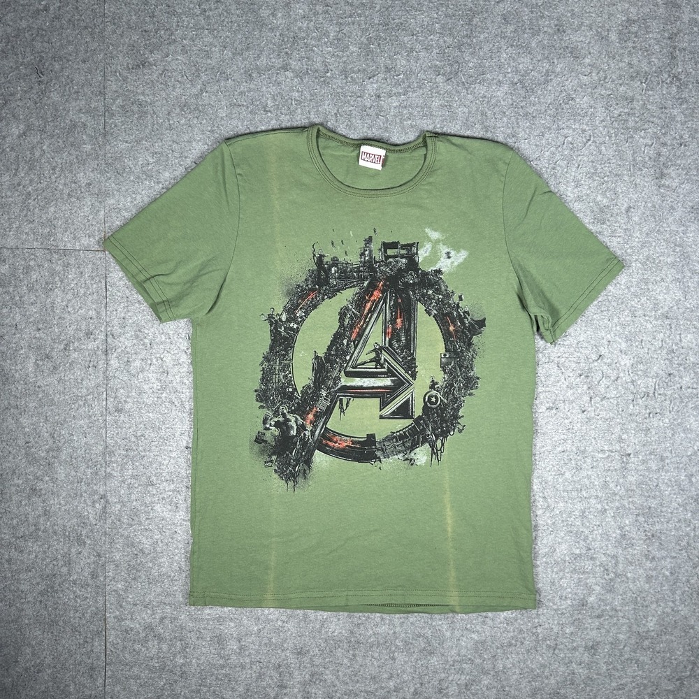 Marvel T-Shirt Womens XL Green Avengers Graphic Tee Superhero Olive Movie Promo